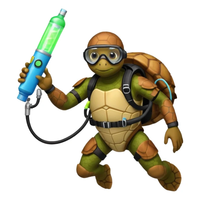 A calm sea turtle diver with mini oxygen tank, descending with a glow-stick in hand.

 sticker