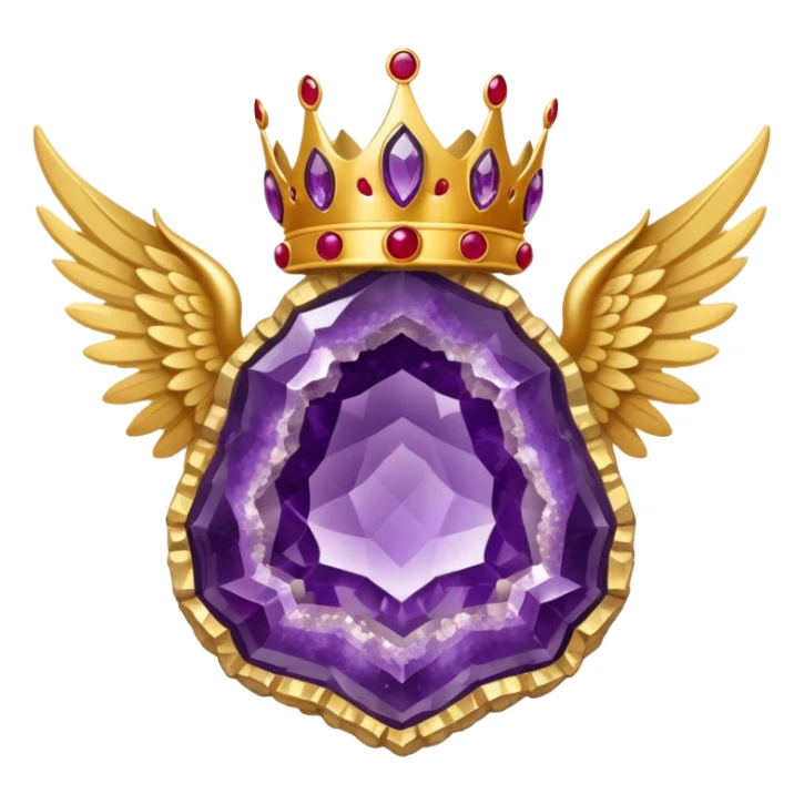 Big amethyst geode wit red rubby dots award-in-frame-decorated-with-big-golden-angel--wings and crown sticker