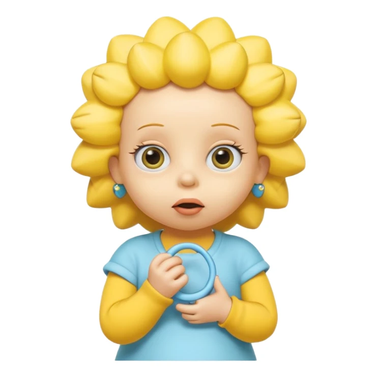 A 3D cartoon baby character fully yellow skin, styled like Maggie Simpson, with pacifier, big eyes, smooth shading, Memoji-style rendering, consistent with other yellow Simpsons characters. sticker