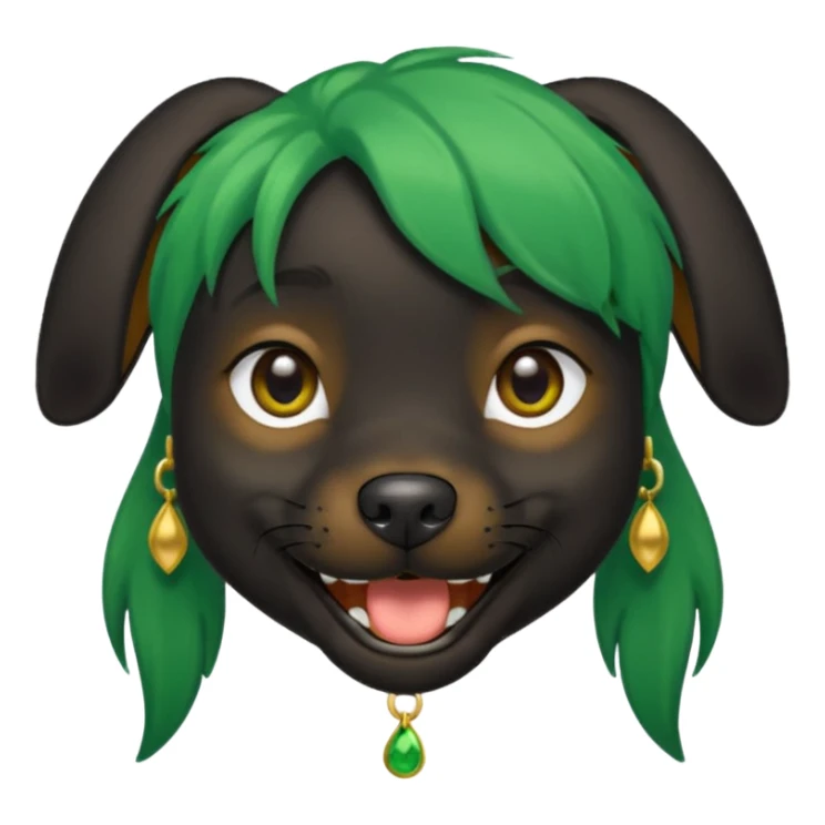 green haired black dog with earring and ha sticker