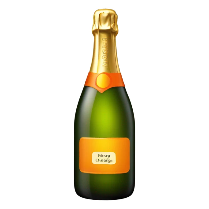 Bottle of champagne with yellow/orange label sticker