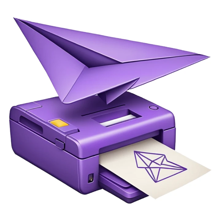 Printer purple with A paper airplane is drawn on paper sticker