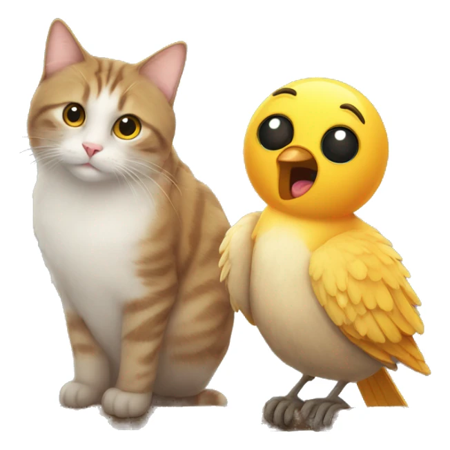 a cat and bird that are in love sticker