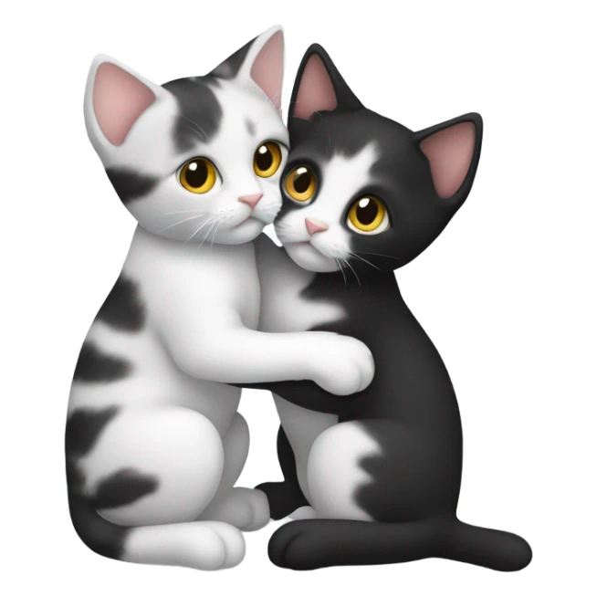 two kittens hug each other, they are different colors, one is black, the other is white, they look straight ahead sticker