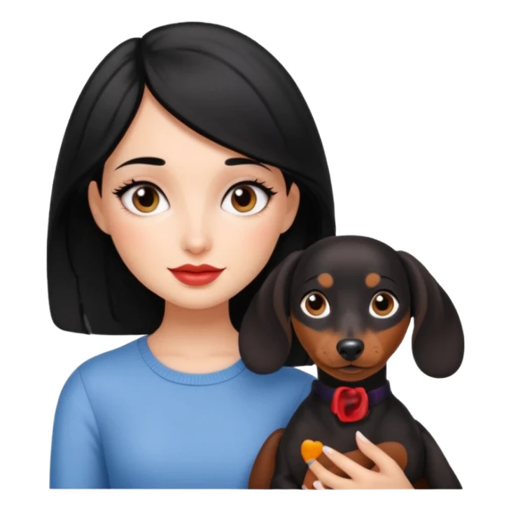 A black haired girl with pretty makeup and her dachshund sticker