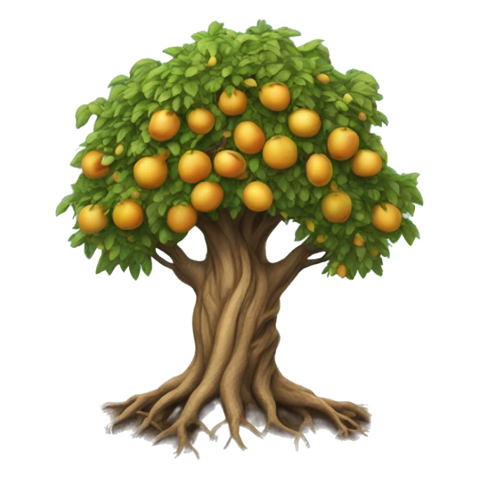 tree with deep roots and branches that rise towards the sky, with golden fruits sticker