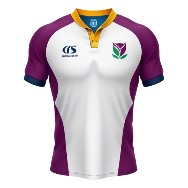 Cinematic Realistic image of a rugby jersey rendered in bold, dynamic team colors with intricately detailed fabric textures and natural creases, illuminated by dramatic stadium lighting sticker