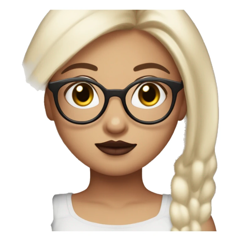 A super fair-skinned cute chubby girl, with side-partitioned super straight long black hair, round eyes, thin lashes, thick lips, bunny teeth, 2 cheek dimples, maroon lipstick, wearing square eyeglasses, black top. no cleavage sticker