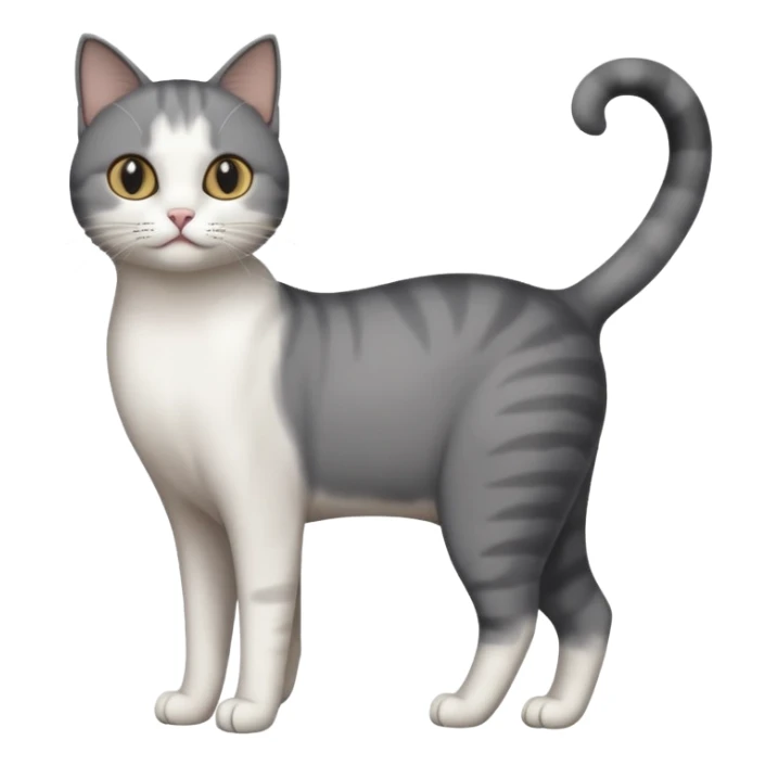 full body half dark grey and half white cat with white front legs sticker