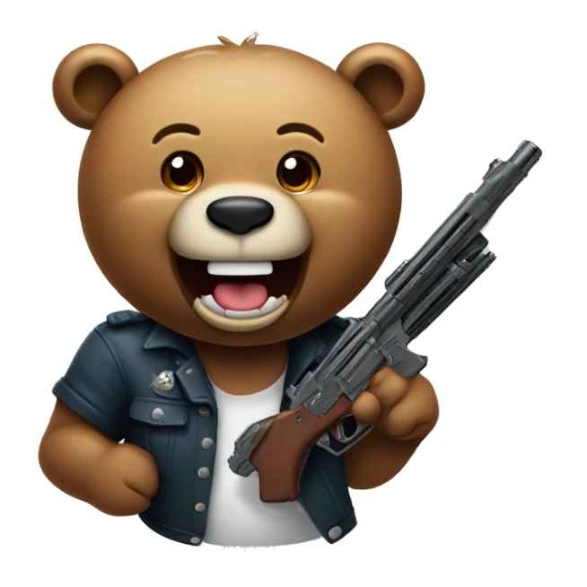 bear smiling with grillz on his teeth with a gun in his hand sticker