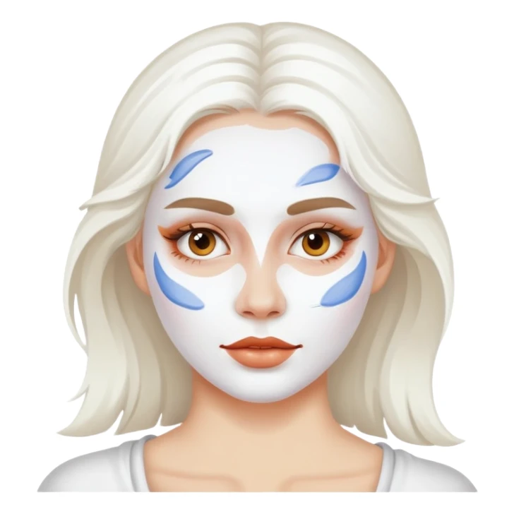 Woman painting own face with white paint sticker