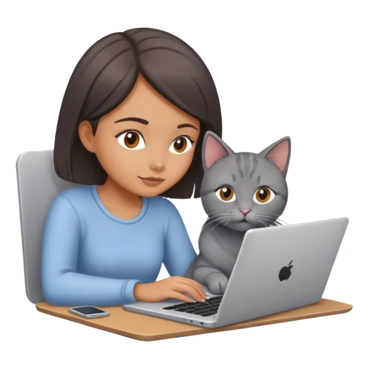 A girl is working on a laptop with a cat lying next to it sticker