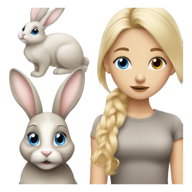 Blonde girl blue eyes with two bunny brown and grey sticker
