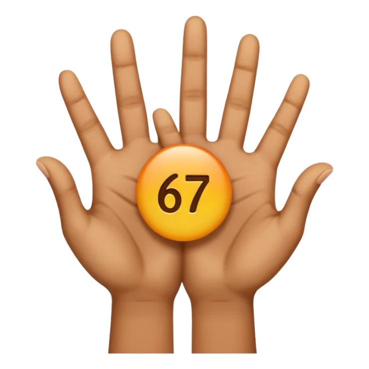Emoji with hands on both sides with the number 67 floating above the hands the hands palms have to facing up sticker