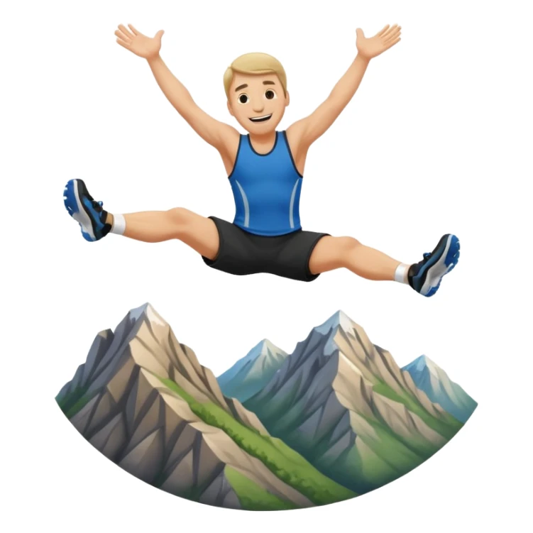 apple style emoji of a man flipping head over heels as he falls past a mountain sticker