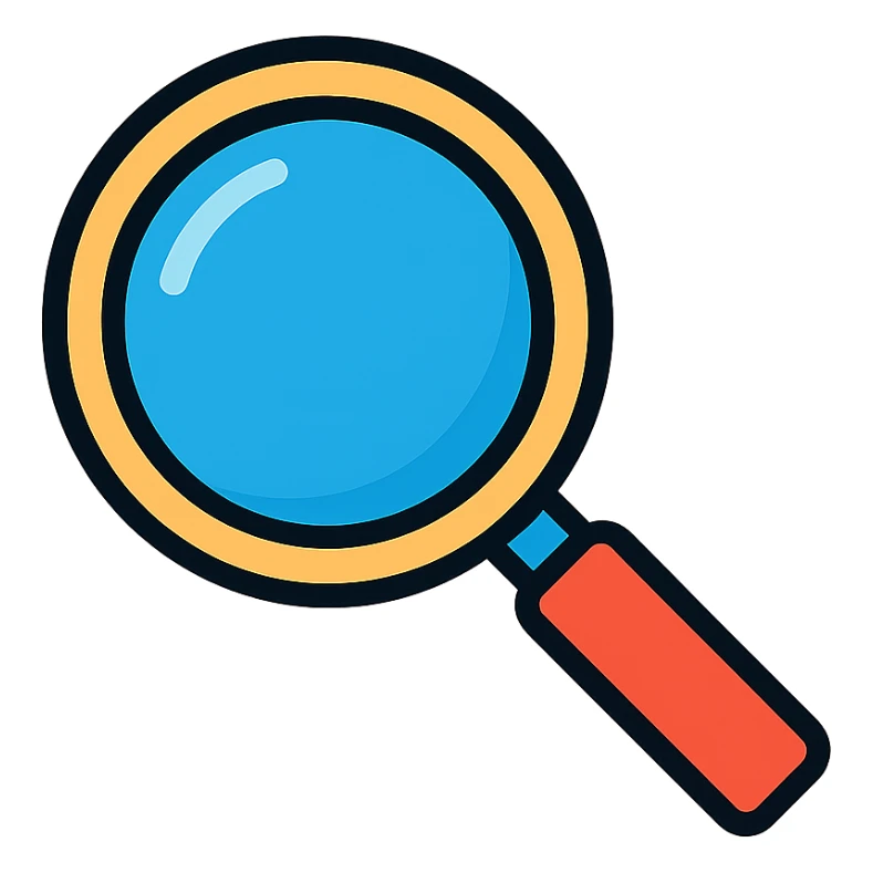 clean and modern magnifying lens icon representing searching, positioned in the bottom right corner sticker