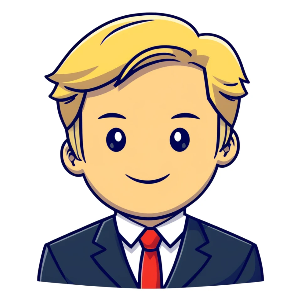Oleg Tinkov, smiling, blond hair, wearing a business suit sticker