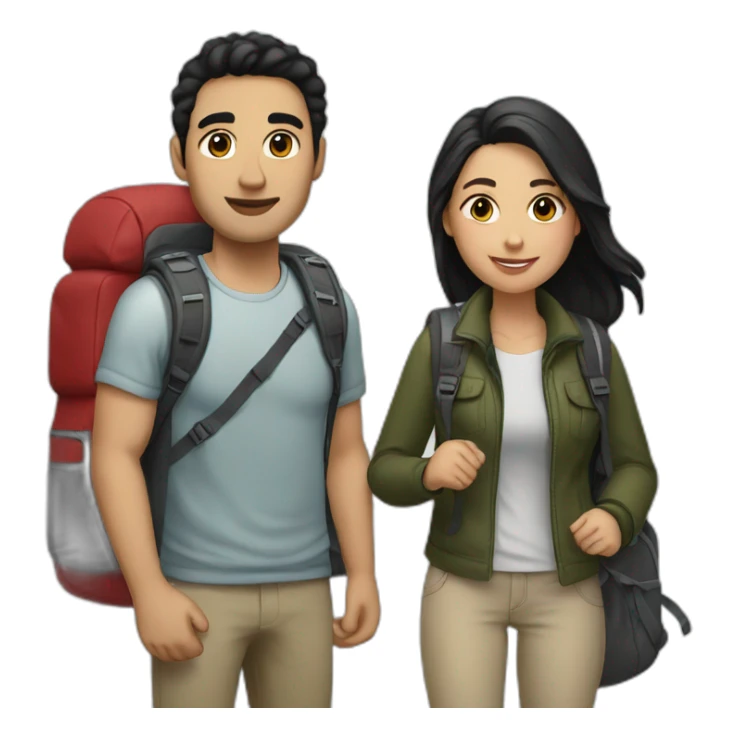 White Couple, black hair, with backpacks sticker