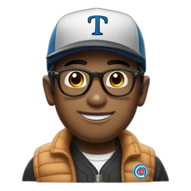 thomas the tank engine wearing black baseball cap and thick glasses sticker