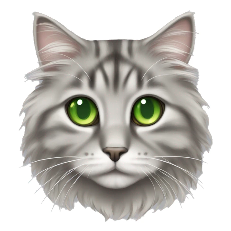 siberian cat with green eyes gray silver tabby long hair fluffy tail sticker