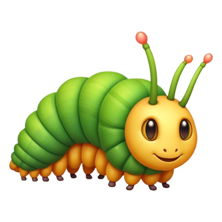 Cinematic Noble Caterpillar Portrait Emoji, Poised and vibrant, with a segmented, gently curving body adorned in bright, lively hues and delicate, inquisitive eyes, Simplified yet charmingly detailed features, highly detailed, glowing with a soft, verdant radiance, high shine, intelligent and resilient, stylized with an air of natural transformation, focused and curious, soft glowing outline, capturing the essence of a watchful caterpillar that appears ready to inch out of the screen with gentle determination! sticker
