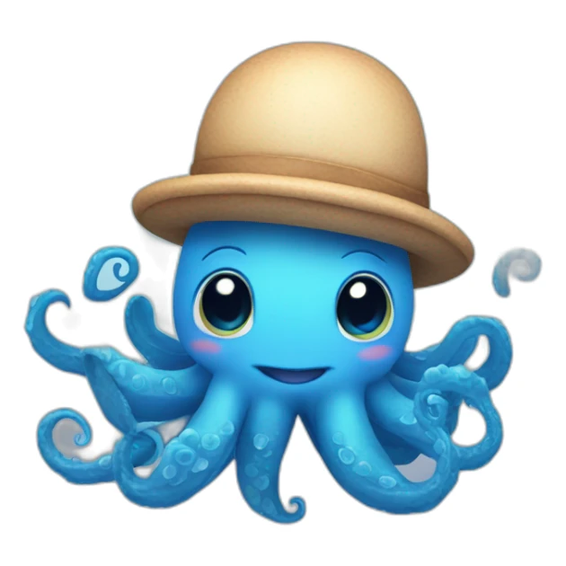 cute blue kraken with adorable face with many hearts around sticker