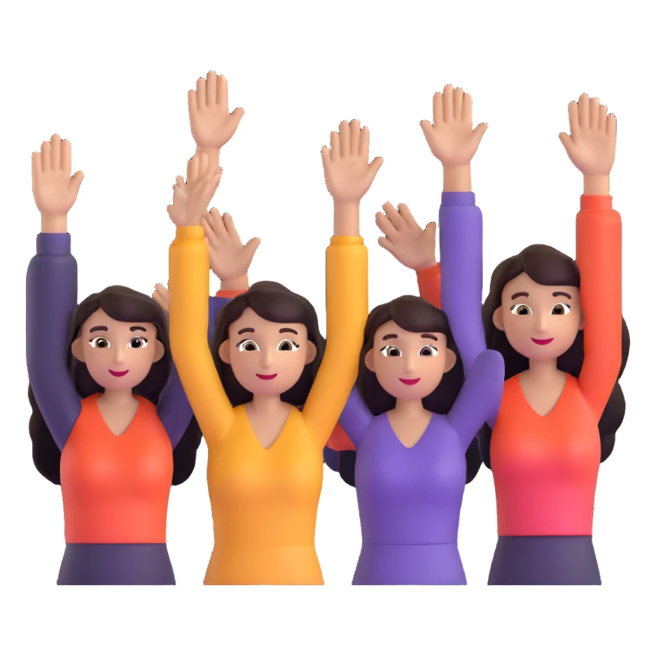 group of happy women, stylishly dressed, raising their hands sticker
