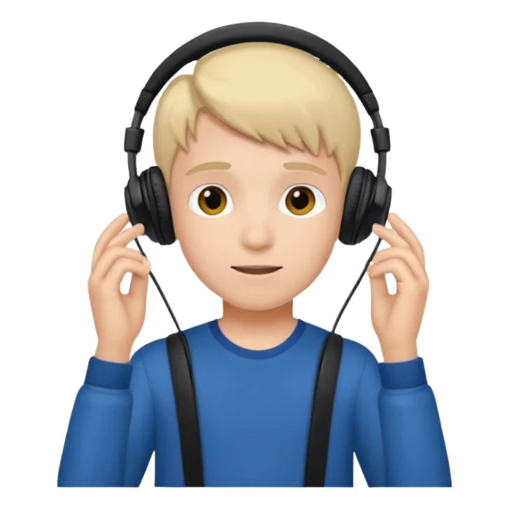 a boy with headphone in his hand not his head sticker