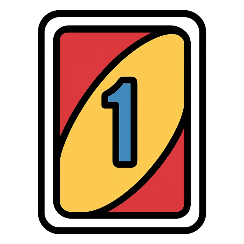 single Uno card with the number one, icon style, flat design, clear outline sticker