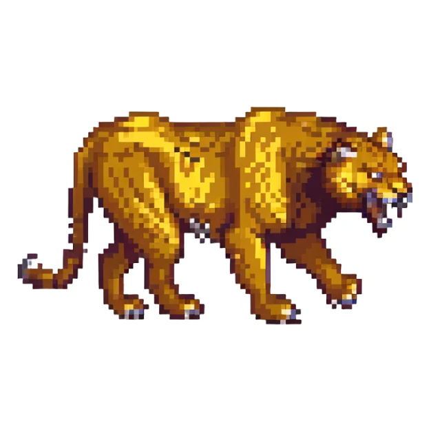 Smilodon sabretooth tiger, pixel art, side view, visible fangs sticker