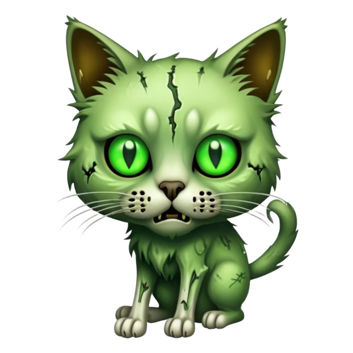 zombie cat with decaying fur, glowing eyes, and exposed bones sticker