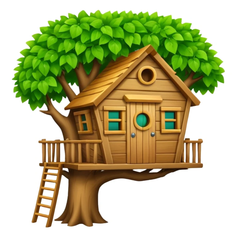 letter W on the side wall of a treehouse in a tree, top leaves visible sticker