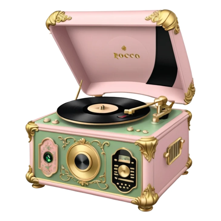 Vintage rococo pale pink and sage vinyl player sticker