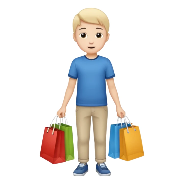 Boy going to the store for shopping, cartoon illustration, white background sticker