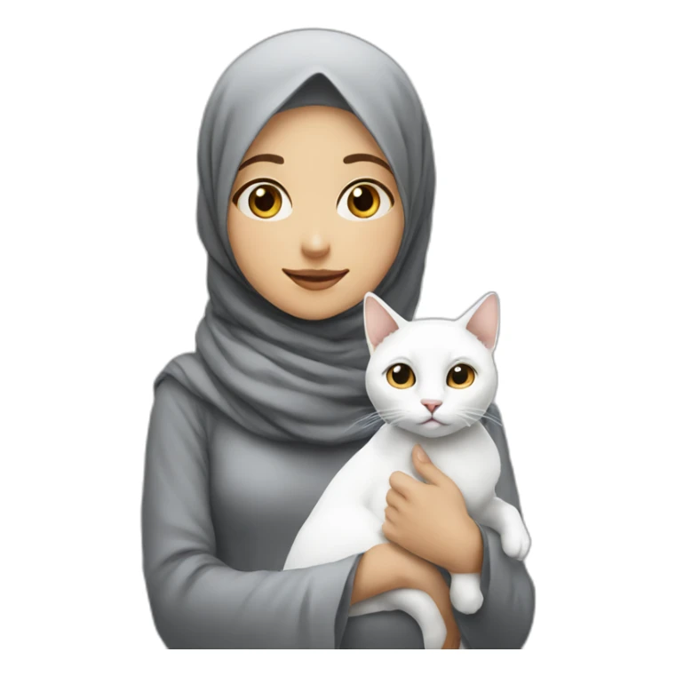A girl in hijab with white cat sticker