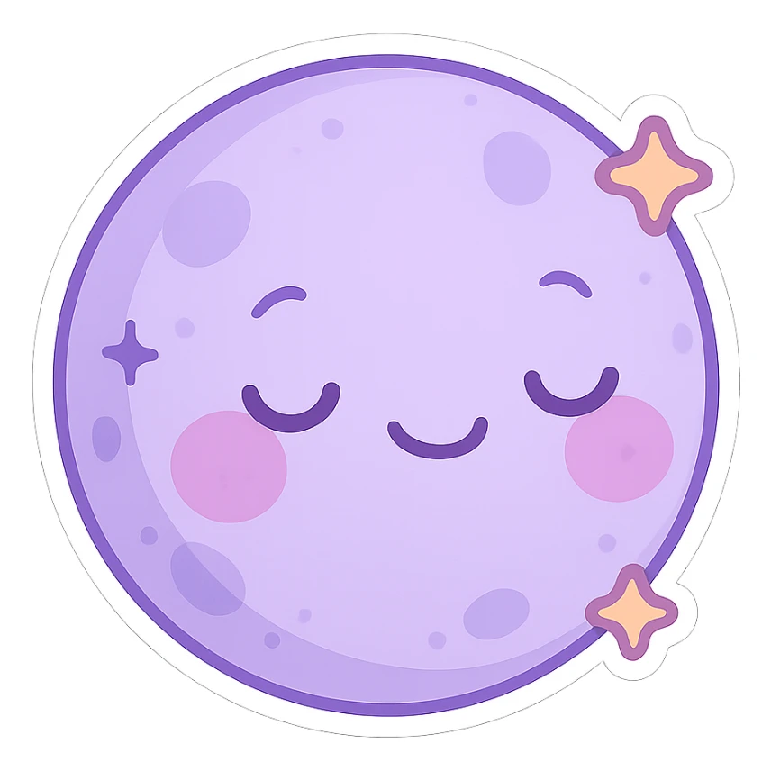purple chibi sticker, smiling moon, dreamy and sweet, chibi style sticker