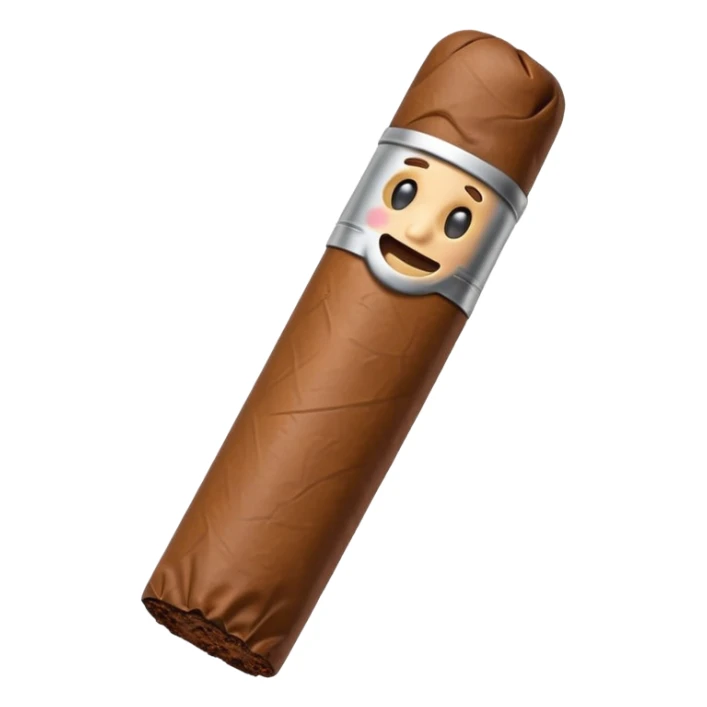 Emoji-style cigar icon, dark brown wrapper, subtle smoke, minimalistic, clean silhouette sticker
