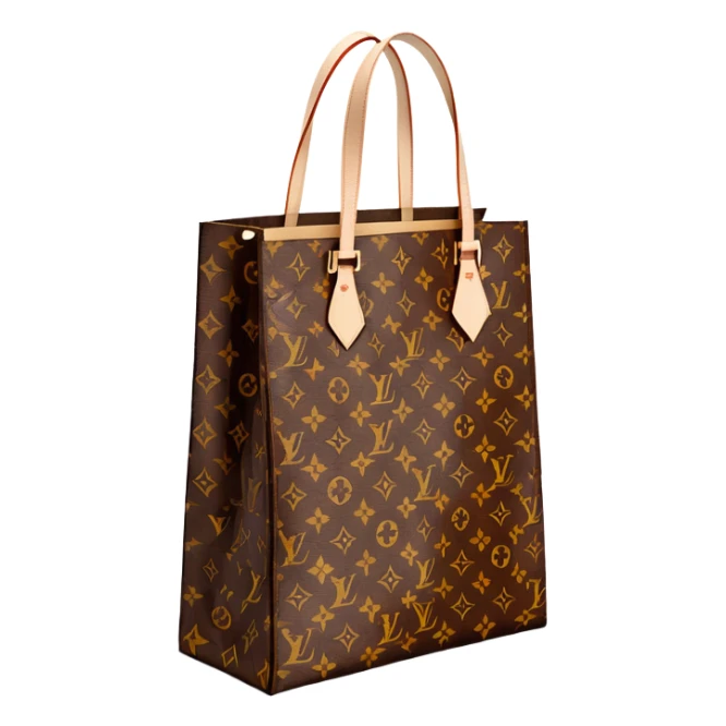 Louis Vuitton paper shopping bag with classic brown LV monogram pattern sticker