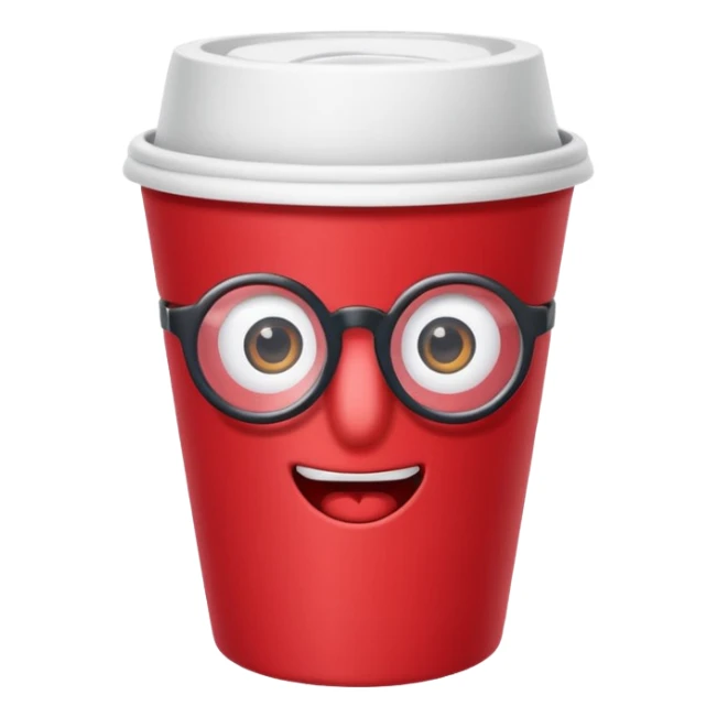 paper red cup and straw, the cup has eyes and mouth and glassess sticker