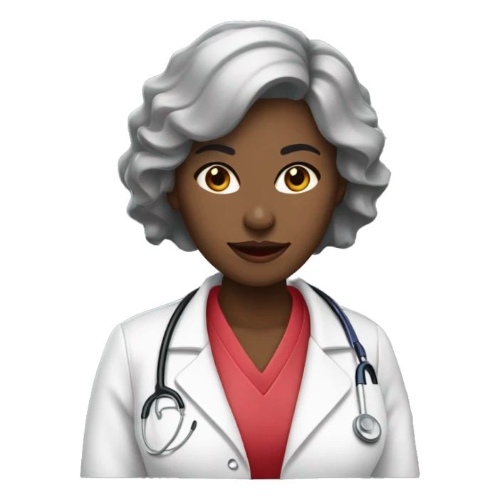 Mujer pelo negro y largo con bata blanca de médica, labios rojos  sticker
