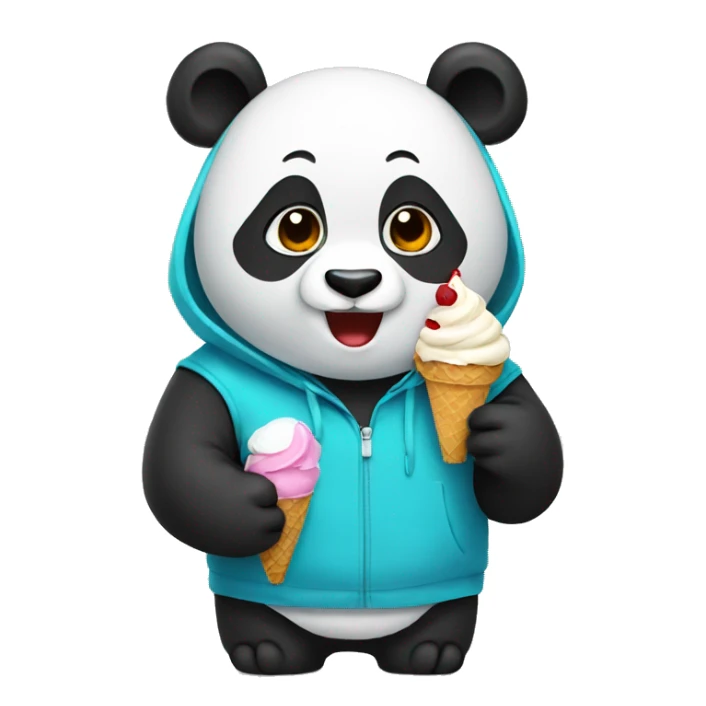 Panda eating ice cream wearing a hoodie sticker