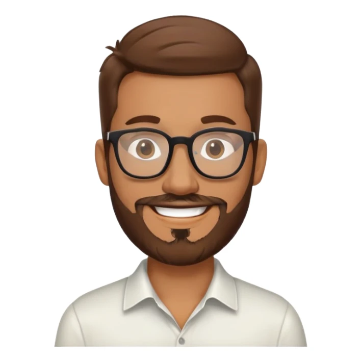 Smiling white man with glasses and brown beard and hair sticker