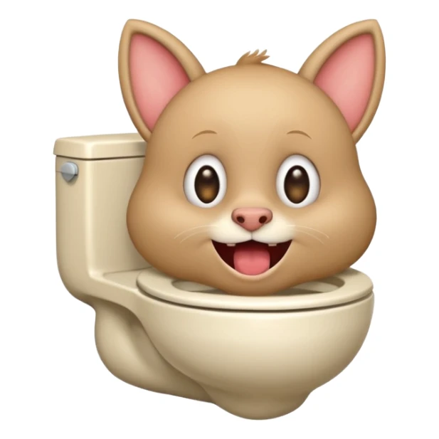 Labubu from funny cartoon biting a toilet, silly face, emoji style sticker