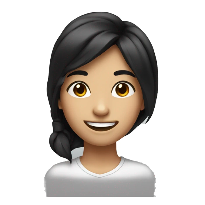 smiling girl with black hair smaller nose sticker