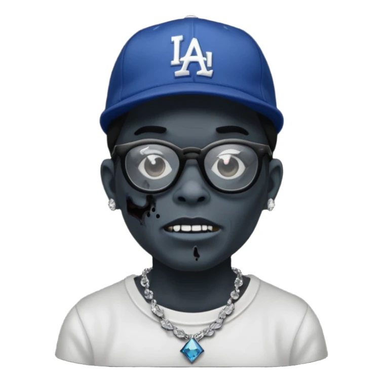 Zombie with black glasses dodger hat and diamond necklace sticker