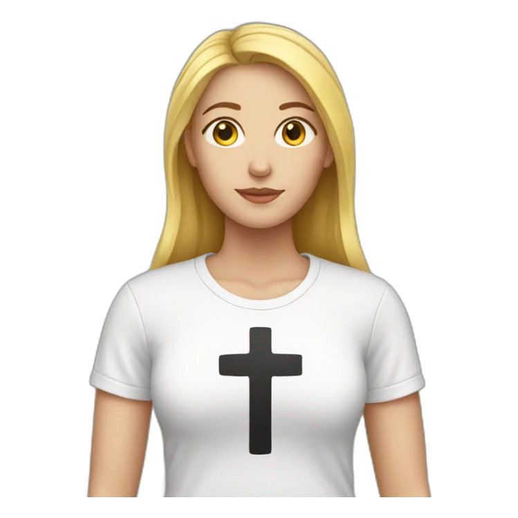 White woman with a cross t-shirt sticker