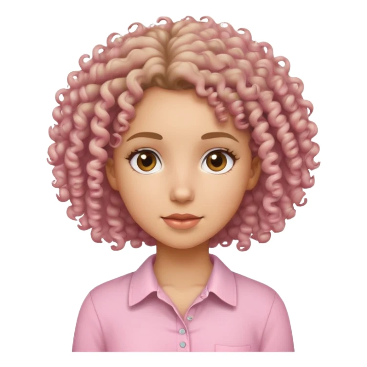 curly haired girl with a light pink shirt sticker
