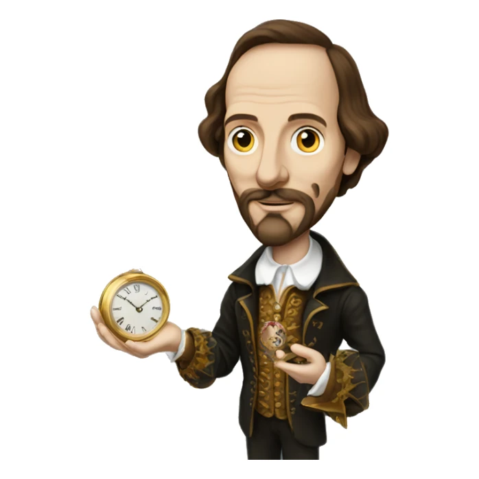 William Shakespeare holds an antique gold watch on a chain in his hand sticker