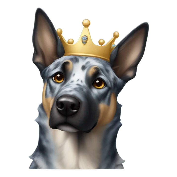 A malinois dark blue merle color with a crown on his head sticker