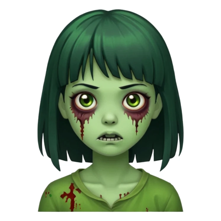 girl zombie with green skin with black hair long with bangs sticker